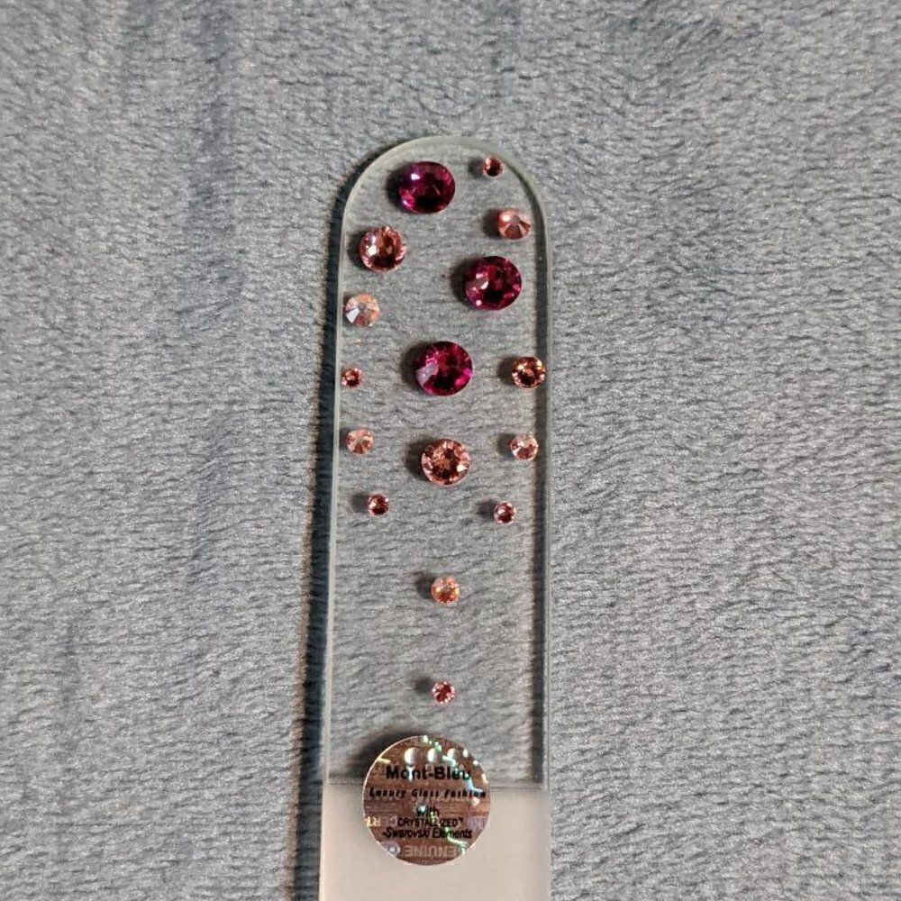 🆕7.5" Clear Czech Crystal Nail File W/BEAUTIFUL LIGHT & DARK PINK SWAROVSKI CR…